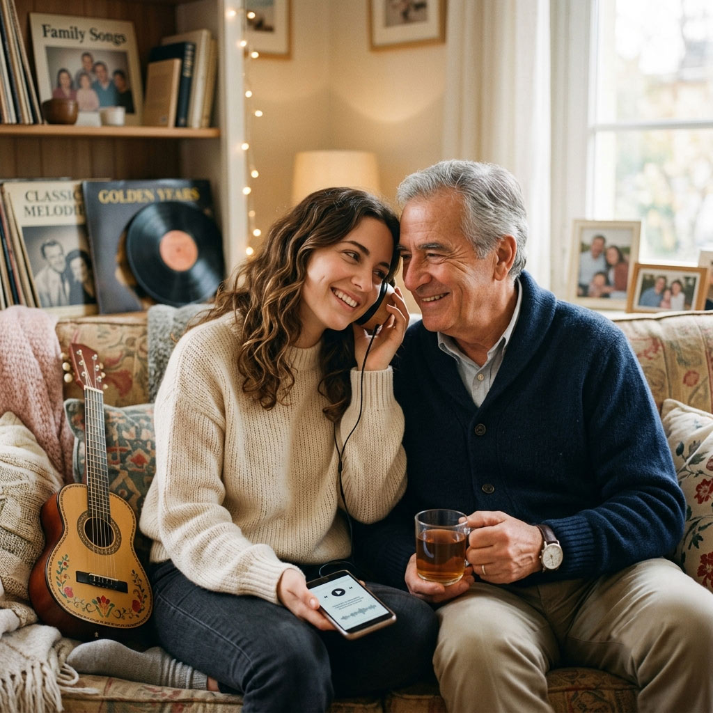 Family listening to personalized song together