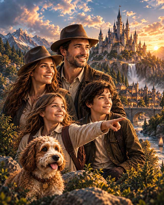 Family starring in a personalized cinematic adventure